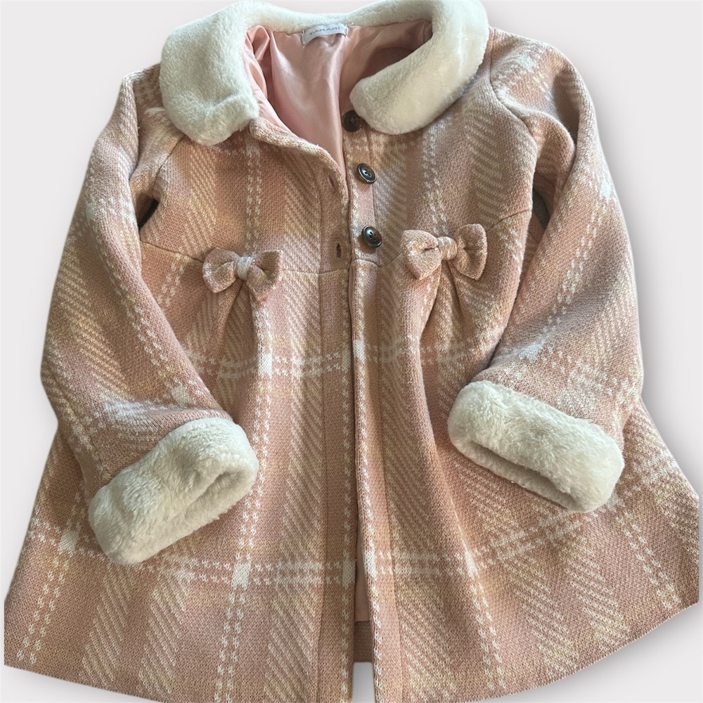Tahari Girls' Pink Plaid Faux Fur Collar Dress Coat (1096) - Picture 13 of 13